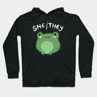 She/They Pronoun Frog: A Cute Ode to Nonbinary and Genderqueer Pride - A Kawaii Journey into the World of Neopronouns Hoodie